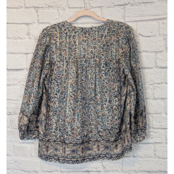 Joie Floral Print Multicolor Silk & Gold Metallic boho blouse Size Small - Picture 4 of 9